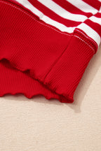 Green Stripe Contrasted Color Block Patchwork Baggy Sweatshirt