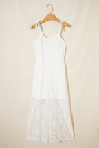 White Tie Spaghetti Straps Floral Lace Overlay Long Dress