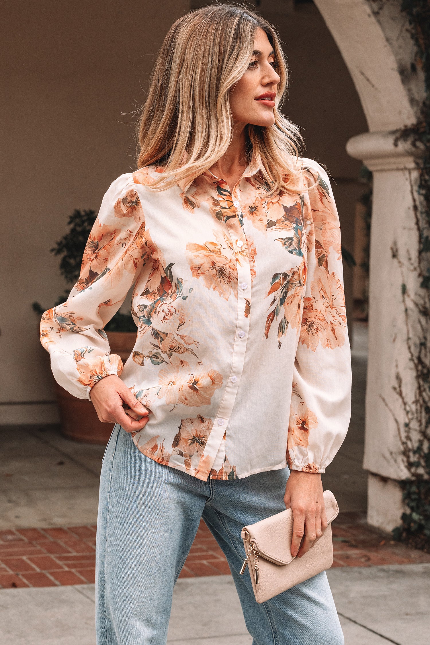 Floral Puff Sleeve Lightweight Shirt