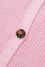 Pink Solid Color Knit V Neck Button Front Sweater Vest
