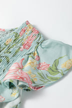 Yellow Smocked Bodice Ruffled Sleeveless Tiered Floral Maxi Dress