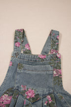 Floral Print Pleated High Waist Wide Leg Denim Jumpsuit