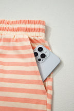 Pink Stripe Drop Shoulder T Shirt and Shorts Plus Size Summer Set