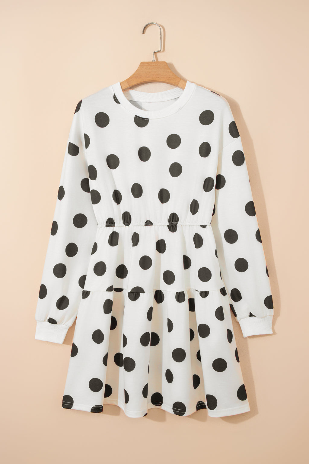 Polka Dot Printed Long Sleeve Flared Mini Dress