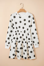 Polka Dot Printed Long Sleeve Flared Mini Dress