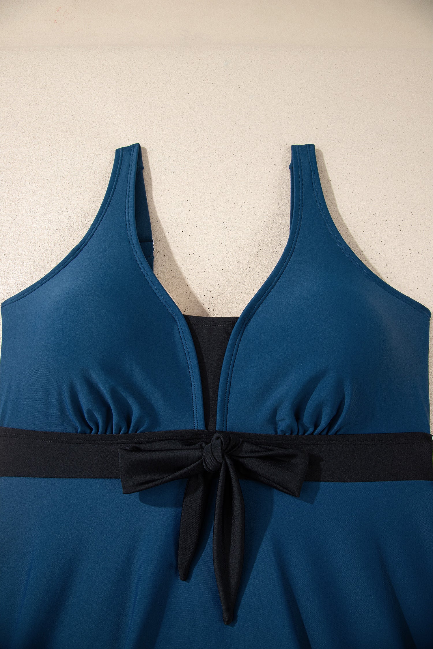 Blue Floral Print Patchwork Bow Knot Detail Sleeveless Swim Dress