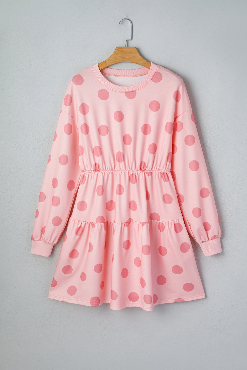 Polka Dot Printed Long Sleeve Flared Mini Dress
