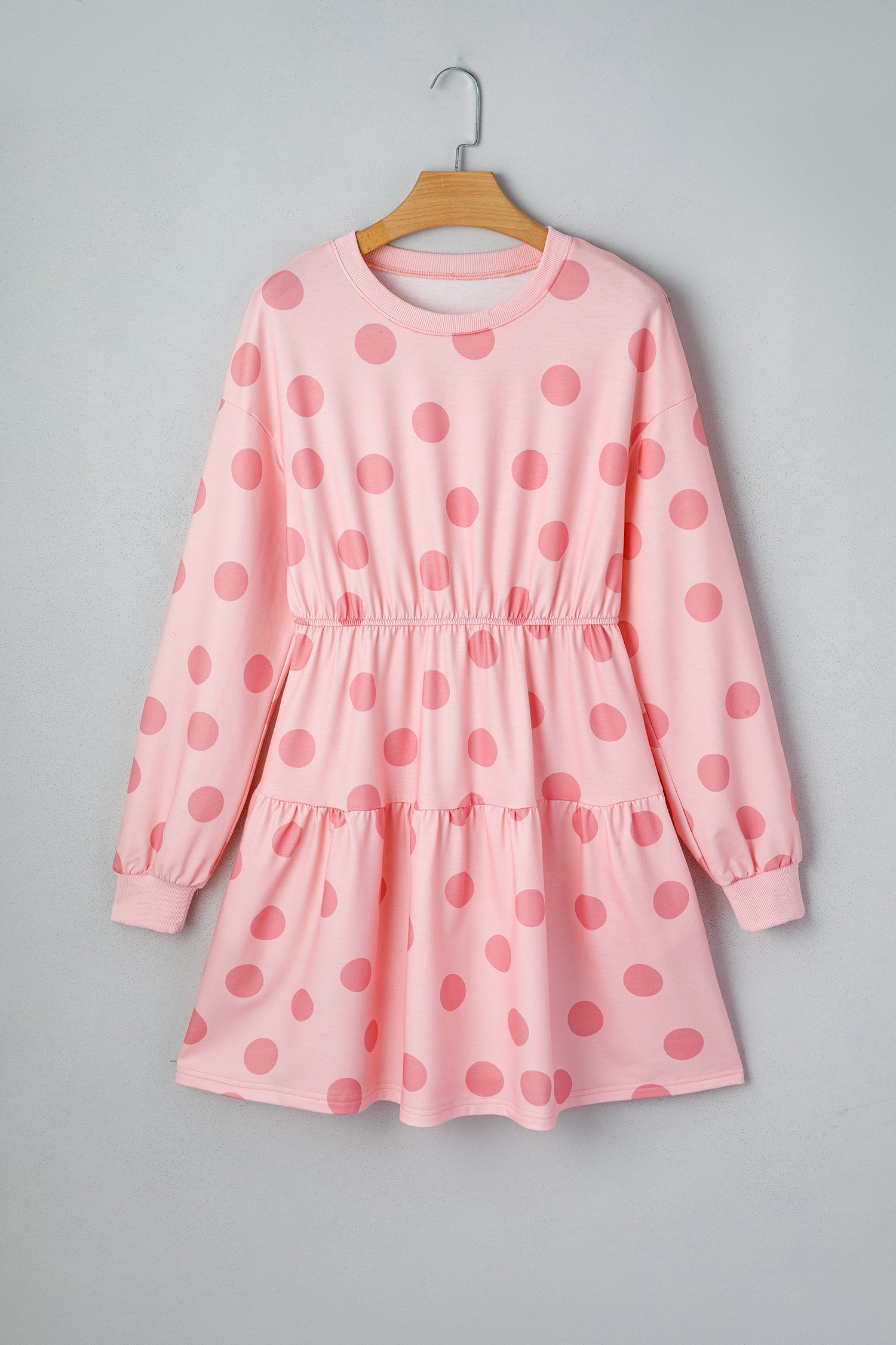 Polka Dot Printed Long Sleeve Flared Mini Dress