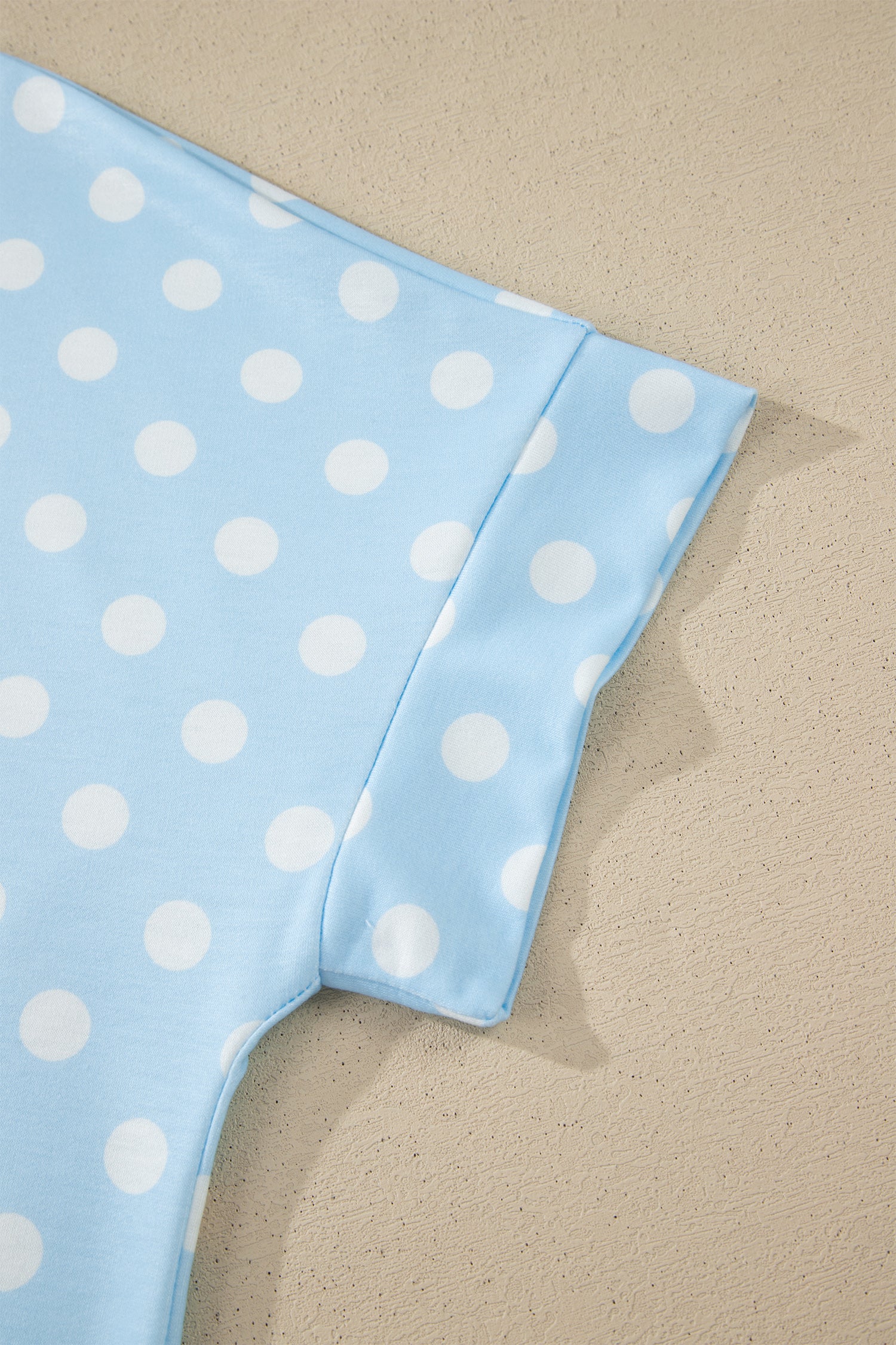 Polka Dot Print Color Block Trim Mock Neck Short Set