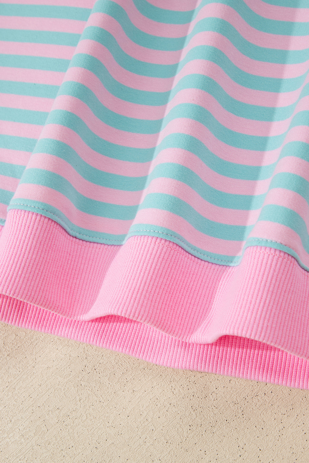 Striped Color Block Detail Long Sleeve Pullover Elastic Waist Pull On Shorts 2pcs Set