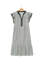 Striped Plus Size Slit V Neck Tiered Flutter Sleeve Maxi Dress