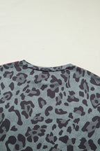 Leopard Print Varsity Striped Trim Long Sleeve Top