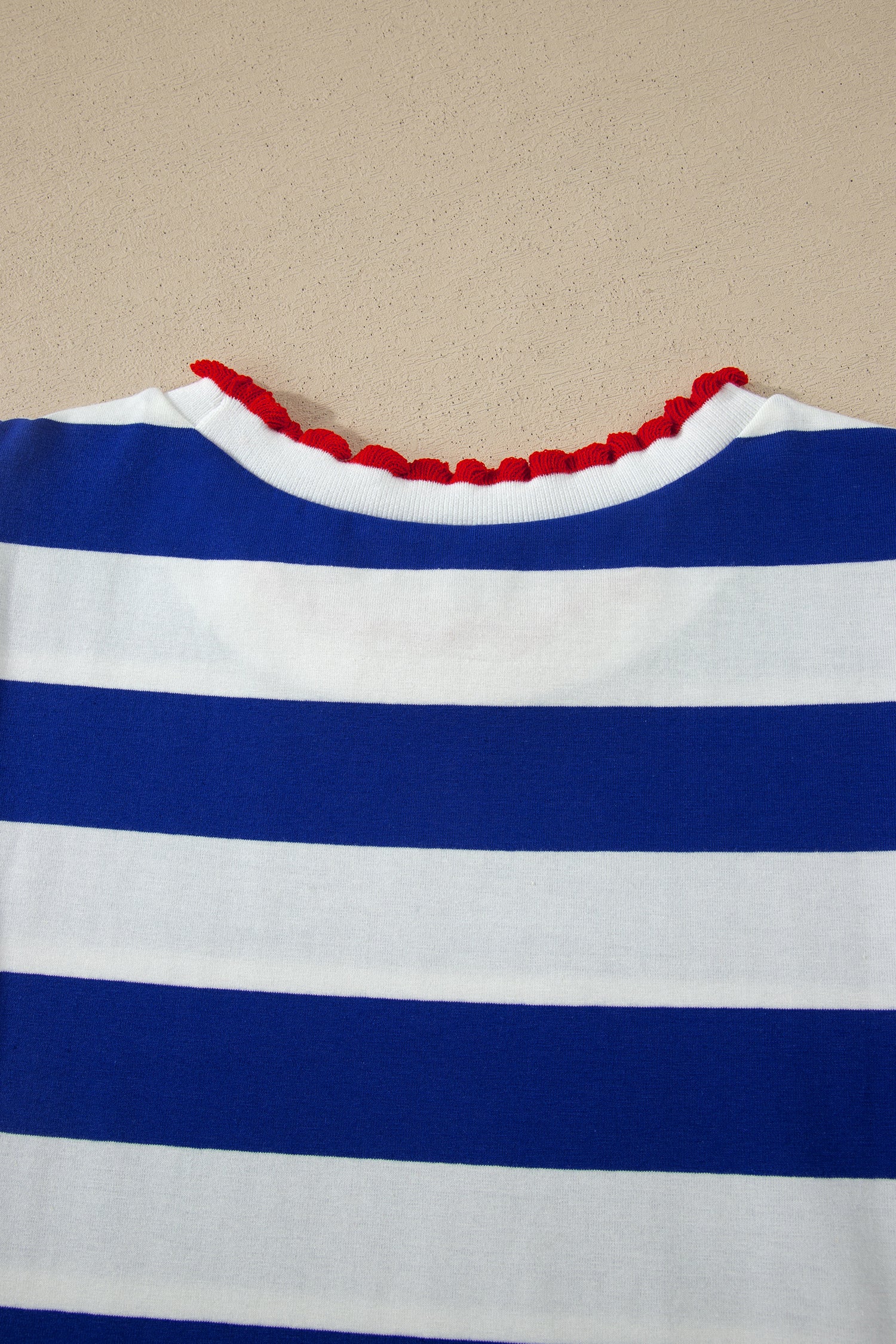Striped Contrast Trim Round Neck Short Puff Sleeve Shift Mini Dress