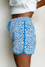 Leopard Elastic Waistband Lace up Contrast Trim Casual Shorts