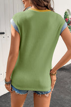Color Block Corded Knit Crew Neck Tee