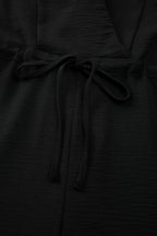 Black Solid Spaghetti Strap Wide Leg Drawstring High Waist Jumpsuit