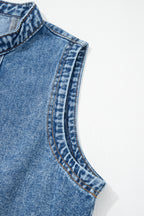 Myosotis Western Belt Button Down Sleeveless Denim Short Dress