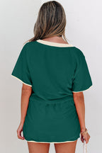 Color Block Edge Drop Shoulder T Shirt and Skort 2Pcs Set