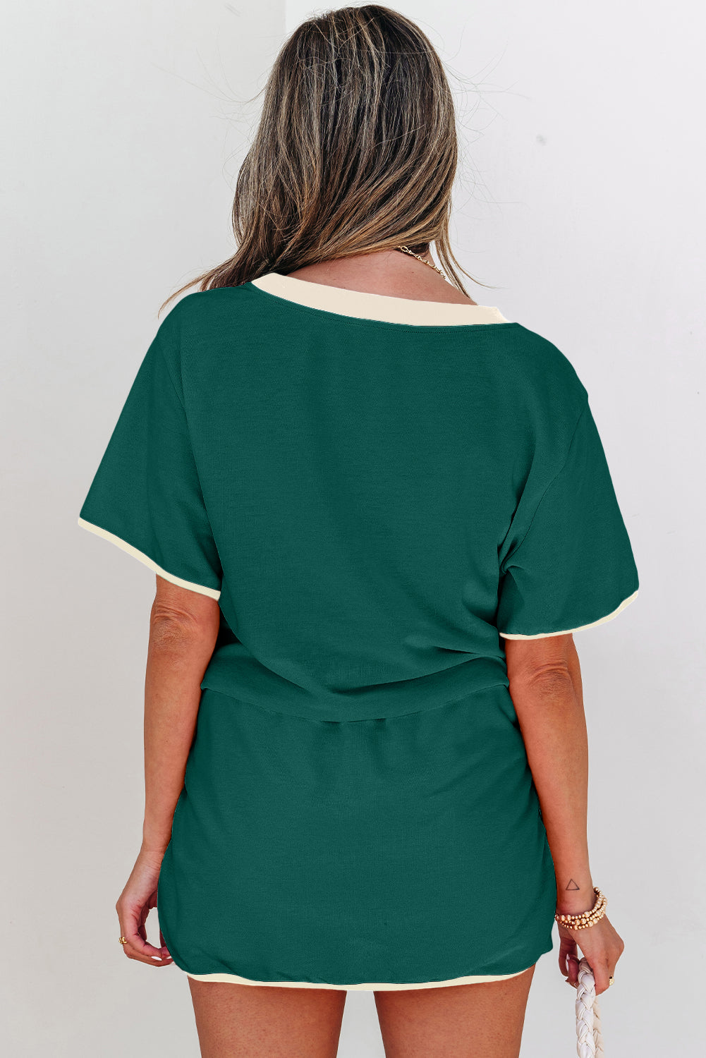 Color Block Edge Drop Shoulder T Shirt and Skort 2Pcs Set