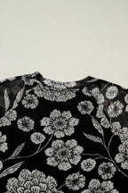 Thumbhole Long Sleeve Floral Print Mesh Top