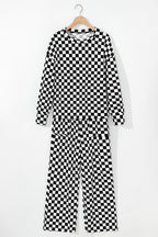 Checkered Print Long Sleeve Top and Pants Lounge Set