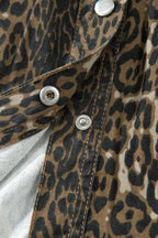 Grey Leopard Print Short Sleeve Pleated Denim Mini Dress