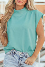 Solid Color High Neck Cap Sleeve Loose Top