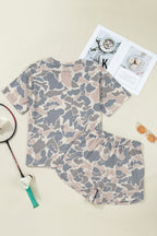 Multicolour Camouflage Loose Tee Drawstring Shorts 2pcs Outfit