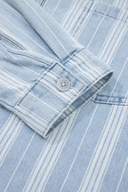 Sky Blue Stripe Boyfriend Chest Pocket Classic Denim Shacket