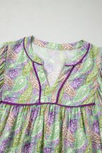 Green Boho Paisley Print Half Puff Sleeve Blouse