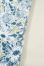 Blue Floral Print Striped Webbing Patchwork Collar Short Sleeve Mini Dress