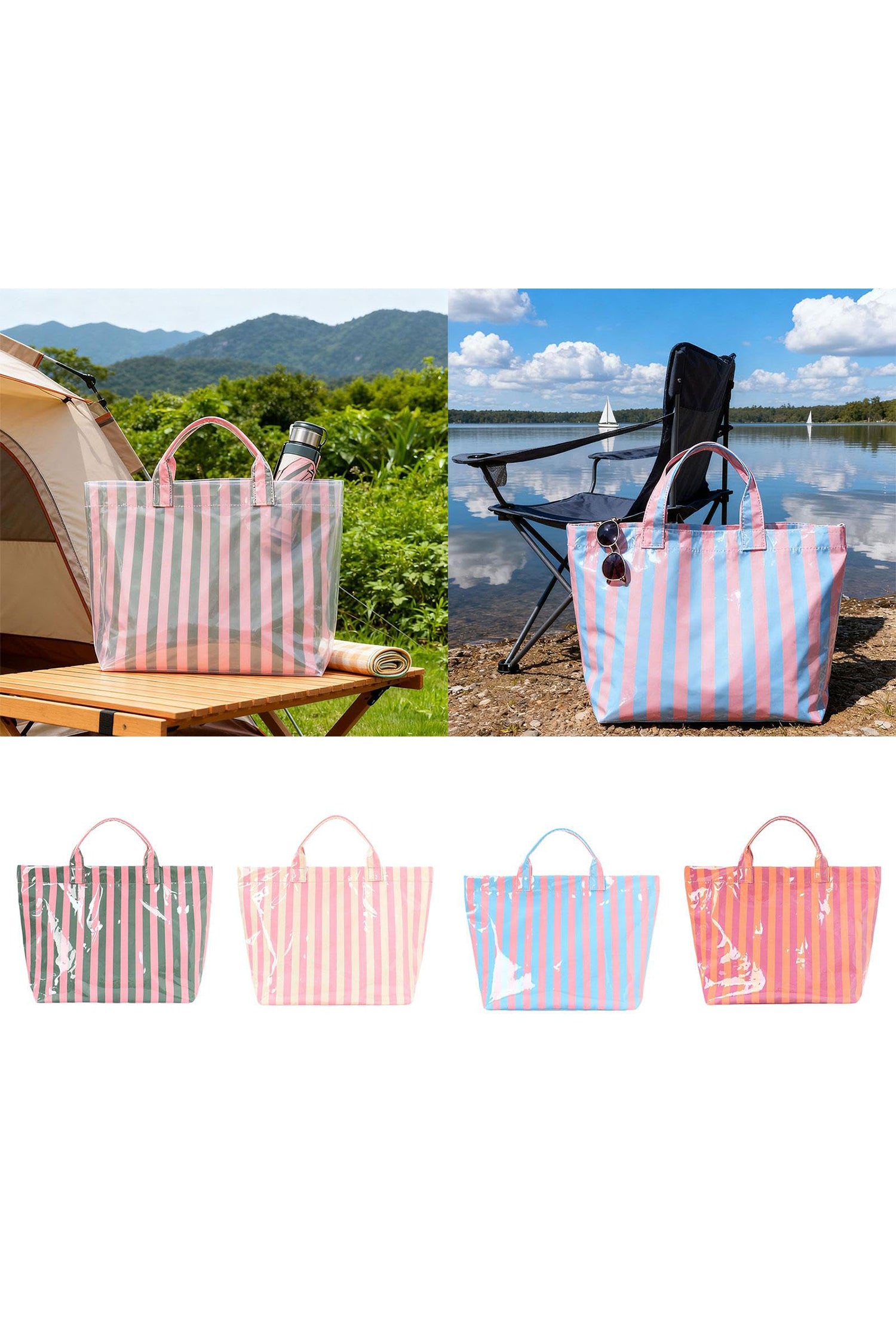 Glossy Striped Vinyl Large Tote Bag