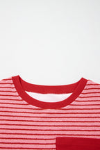 Striped Crew Neck Tee Drawstring Waist Cropped Pants Set