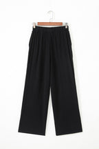 Color black Solid Color Textured Crossed Waist Loose Pants