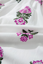 Floral Print Split Neck Shirred High Waist Ruffle Hem Maxi Dress