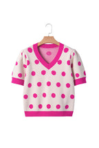 Polka Dot Puff Short Sleeve Sweater Top