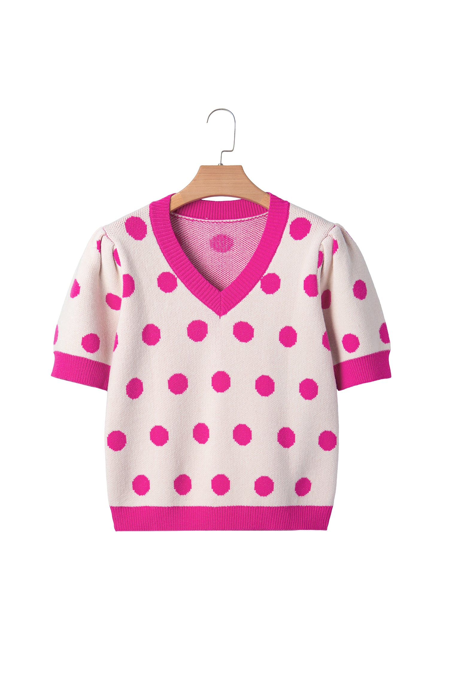 Polka Dot Puff Short Sleeve Sweater Top