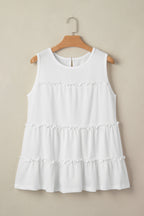 White Tiered Frill Trim A-line Tank Top