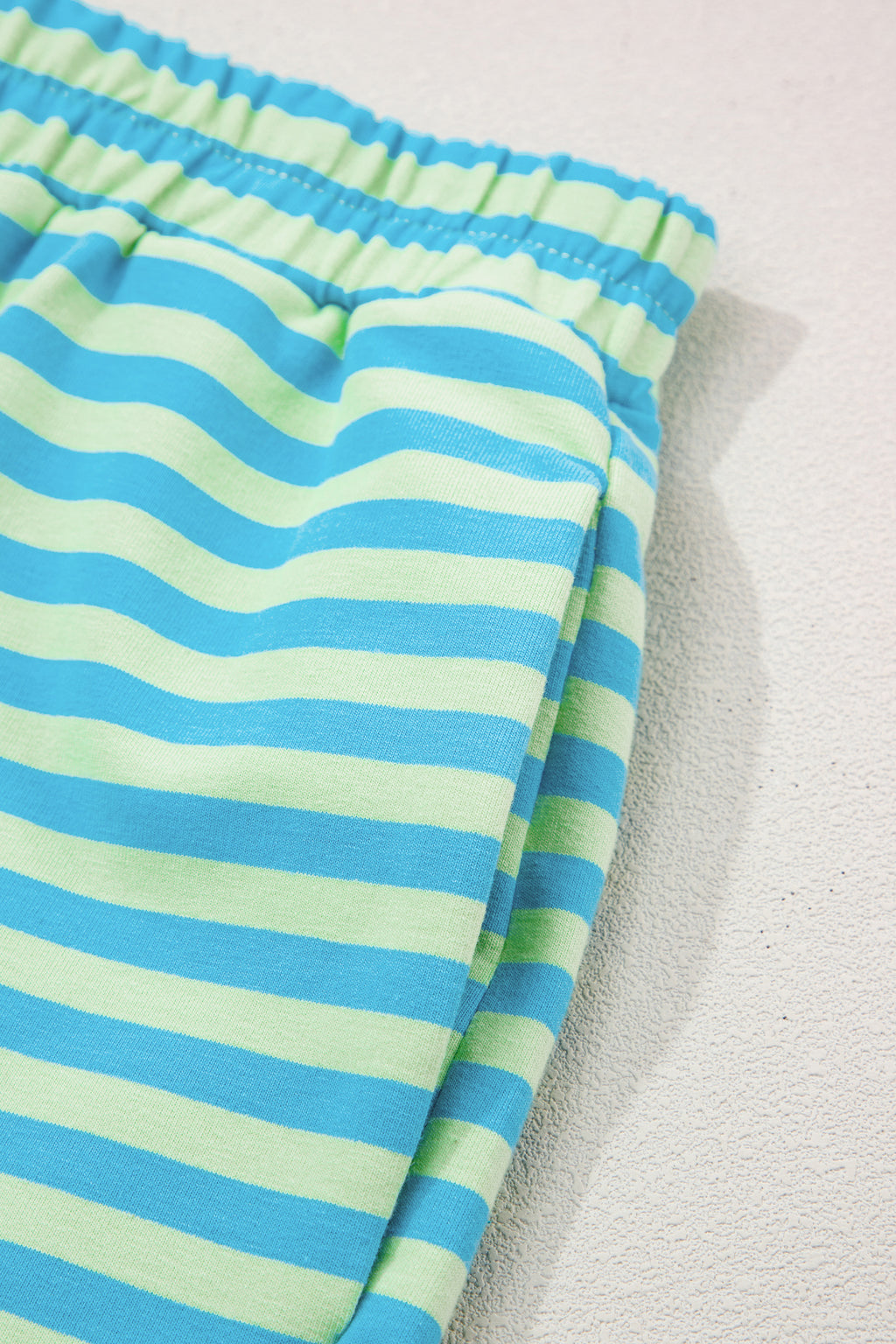 Striped Color Block Detail Long Sleeve Pullover Elastic Waist Pull On Shorts 2pcs Set