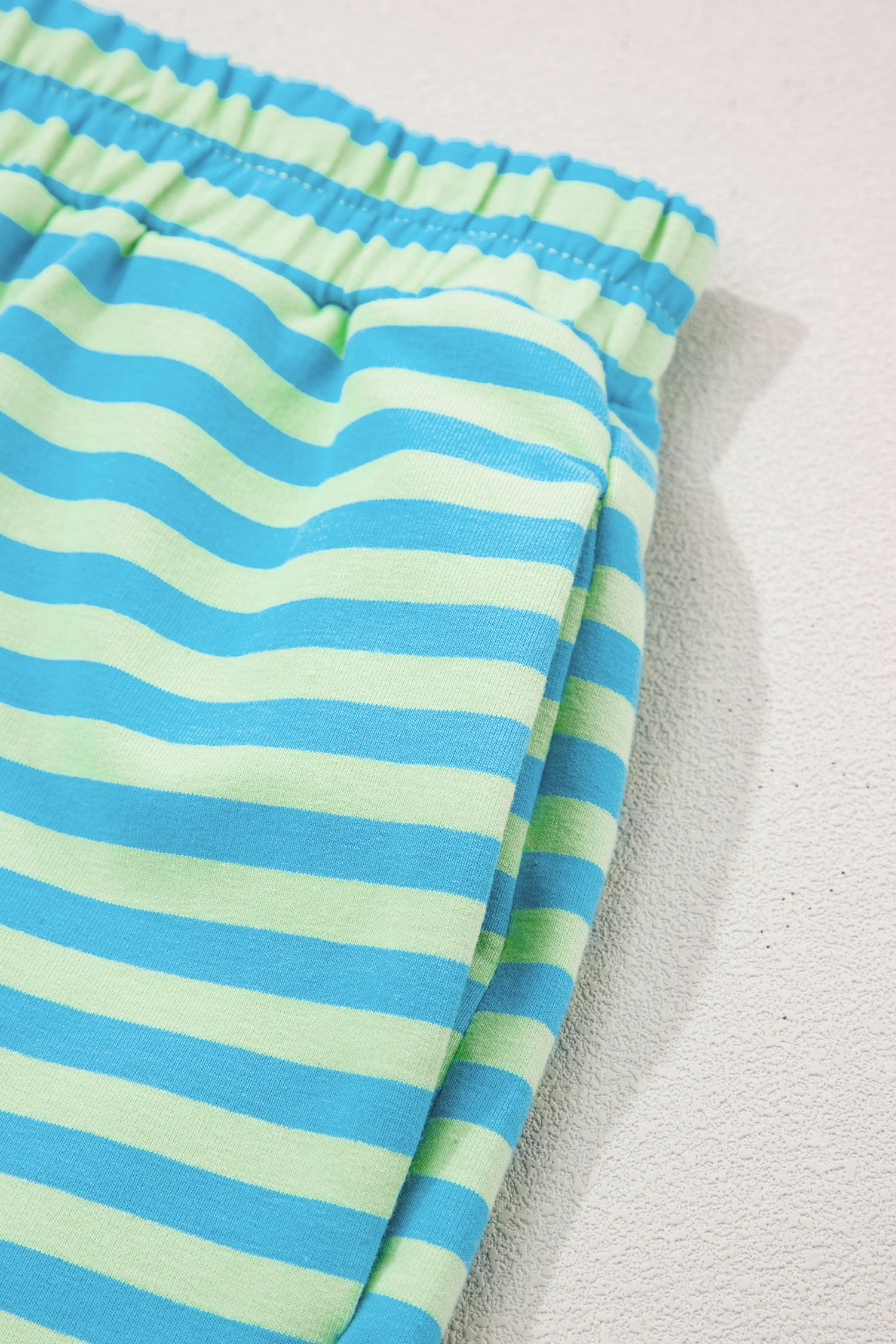 Striped Color Block Detail Long Sleeve Pullover Elastic Waist Pull On Shorts 2pcs Set