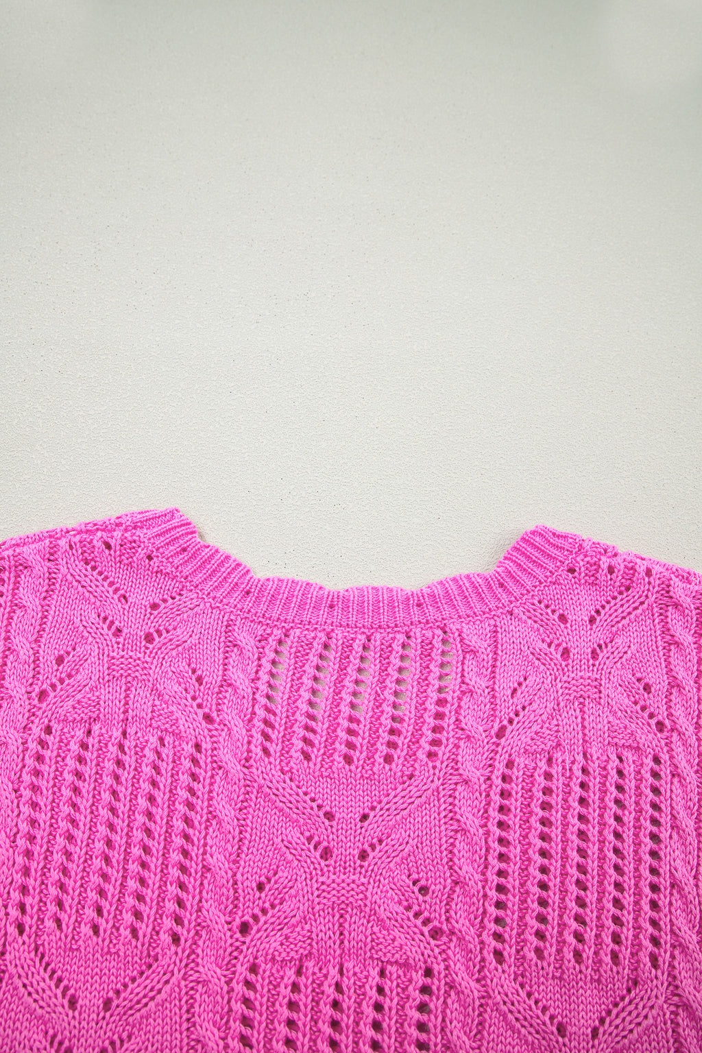 Pointelle Knit Patterned Scalloped Trim Short Sleeve Sweater