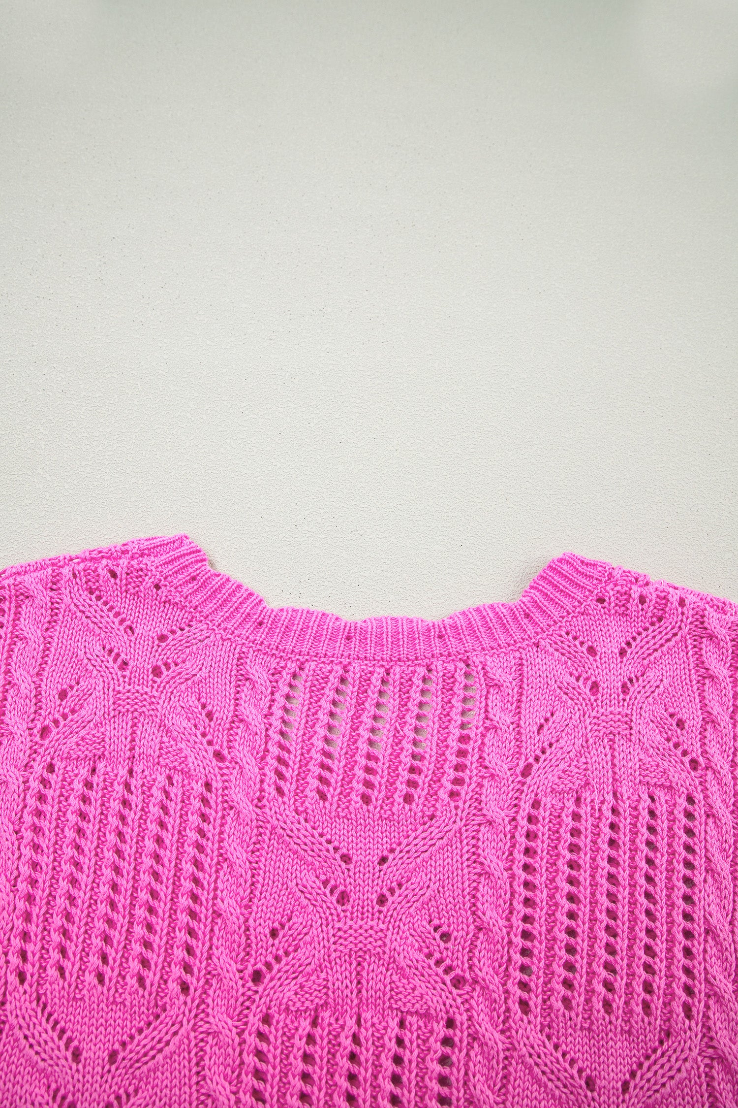 Pointelle Knit Patterned Scalloped Trim Short Sleeve Sweater