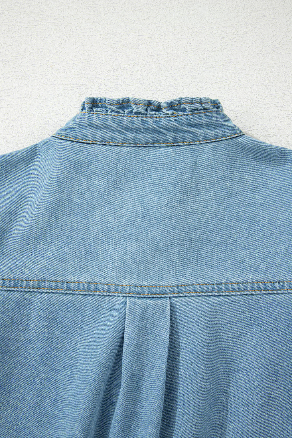 Myosotis Frilled Detail Button Down Ruffle Short Sleeve Denim Mini Dress