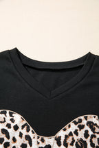 Contrast Leopard Bow Patched V Neck Loose Tee Drawstring Shorts 2pcs Outfit