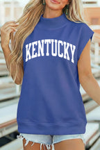 Sky Blue KENTUCKY Leopard KY Double Side Printed Mock Neck Tee