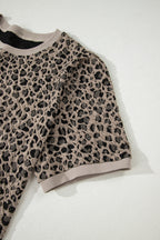 Khaki Leopard Print Textured Plus Size T Shirt