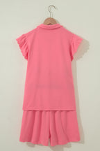 Half Zipped Ruffled Short Set