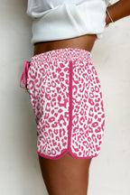 Leopard Elastic Waistband Lace up Contrast Trim Casual Shorts