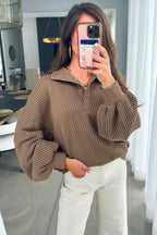 Casual Solid Color Textured Snap Button Collared Baggy Top