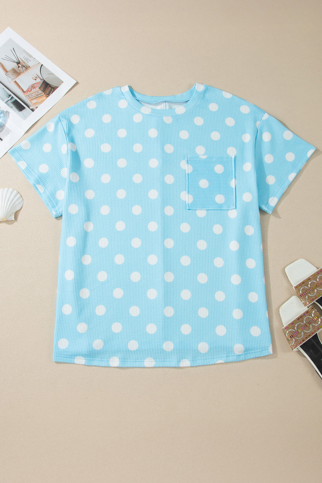 Twisted Rib Polka Dot Print Plus Size T Shirt